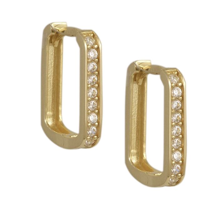 Złote kolczyki 585 prostokątne z angielskim zapięciem i cyrkoniami