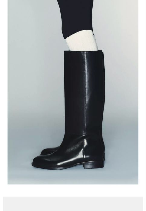 Шкіряні чоботи Zara 37 38 р. чорні  чоботи труби zara жокейки zara