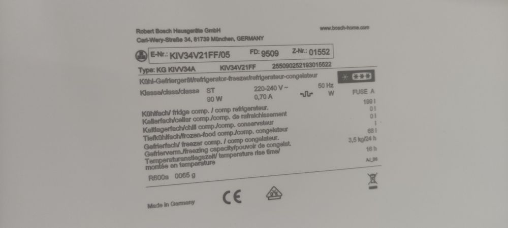 Lodówka Bosch wysokość 177cm