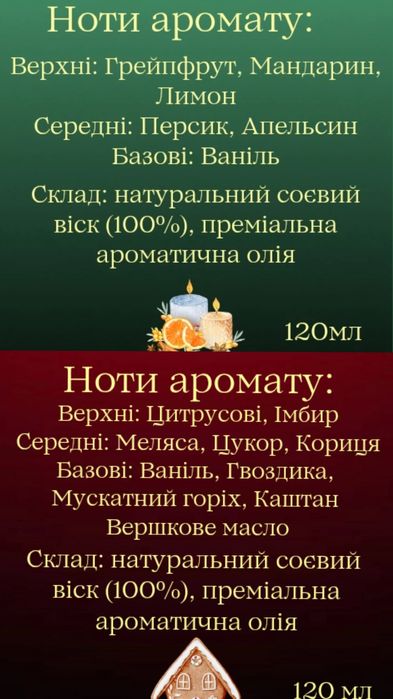Аромасвічки, соєві свічки. Подарунок на зимові свята.