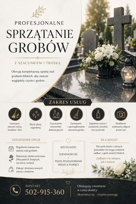 Sprzątanie grobów, opieka nad grobem.