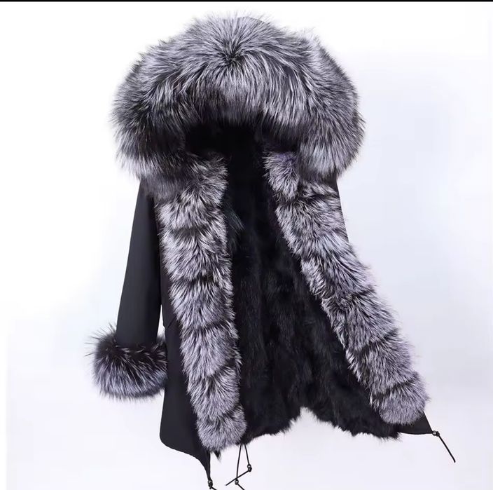 Зимняя женская парка с натуральным мехом чернобурки 2 в 1