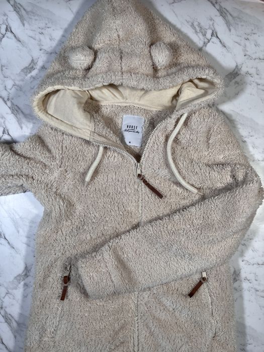 Ciepła bluza futrzana z uszami misia miś kremowa House XS używana