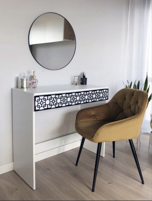 Toaletka biurko biała połysk konsola dekor-  lustro