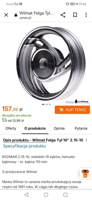Felga okazja 10 2.50-10 skuter 50