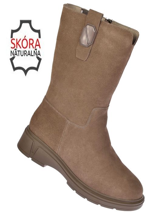 Kozaki skórzane damskie śniegowce wysokie ocieplone B-219 BR rozm. 38