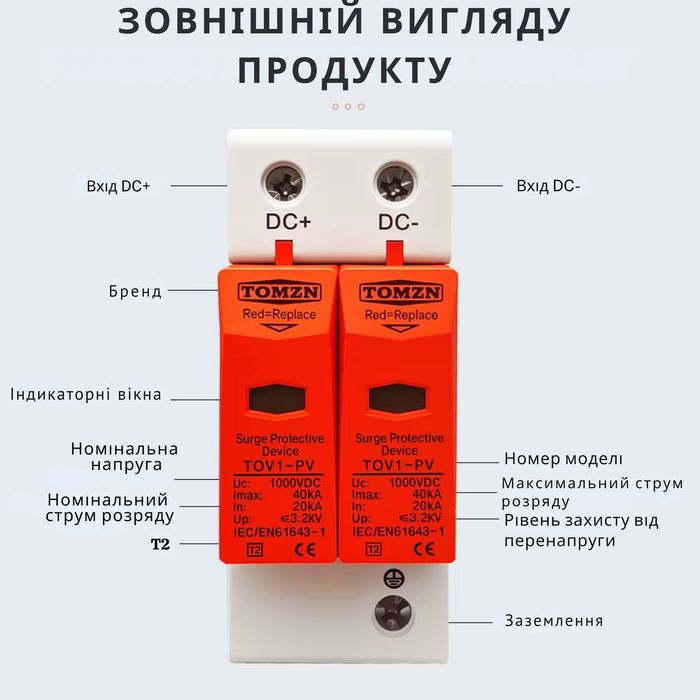 Захист від імп. перенапруг 500 v, 600 V 1000v ПЗІП  УЗИП  TOMZN TOV1-P