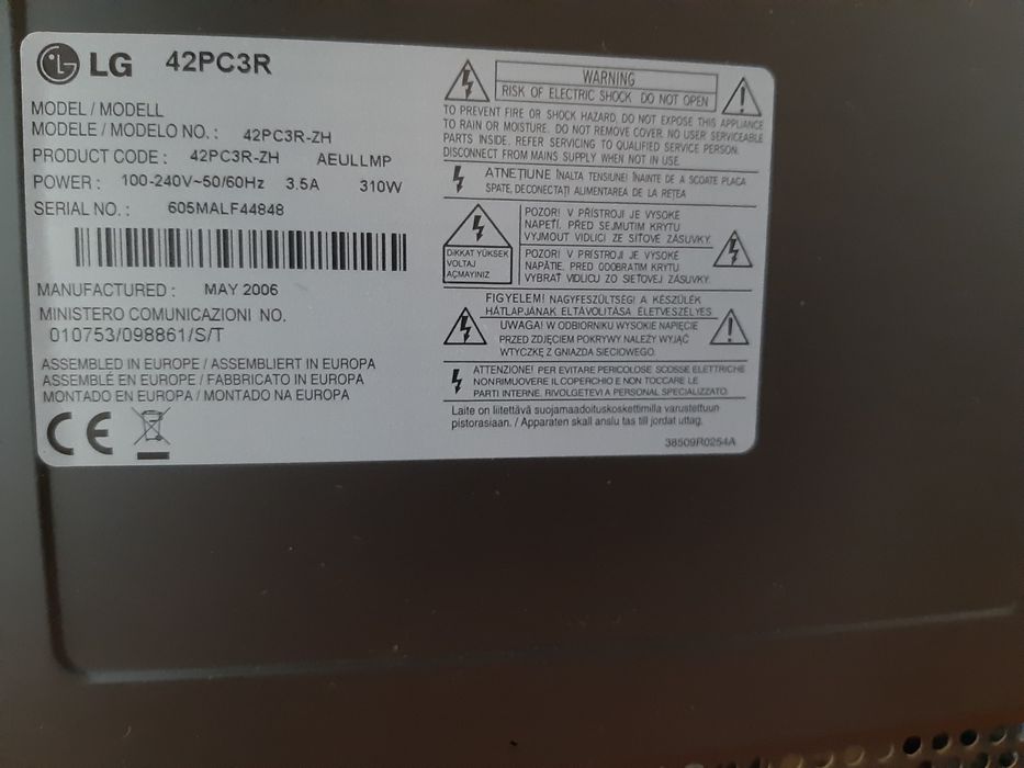 TV PLASMA LG 42PC3R-ZH 42" para peças