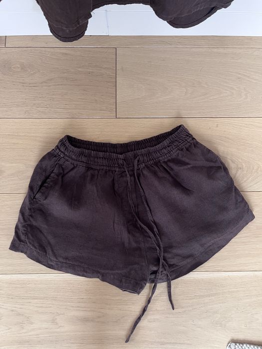 Lniany czekoladowy komplet damski XS