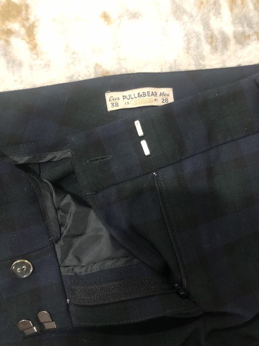 Calça xadrez azul e verde