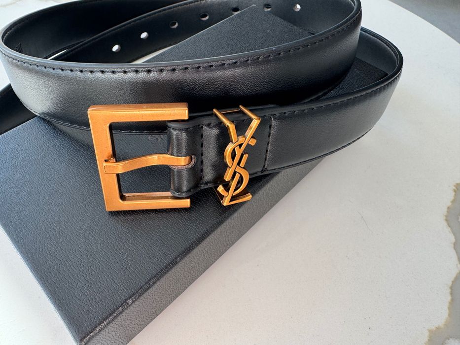 Pasek YSL nowy czarny skóra 3cm/110cm