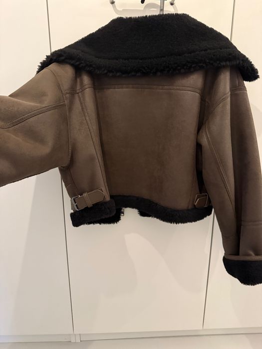 Kurtka zimowa  brąz kożuch krótka z mango