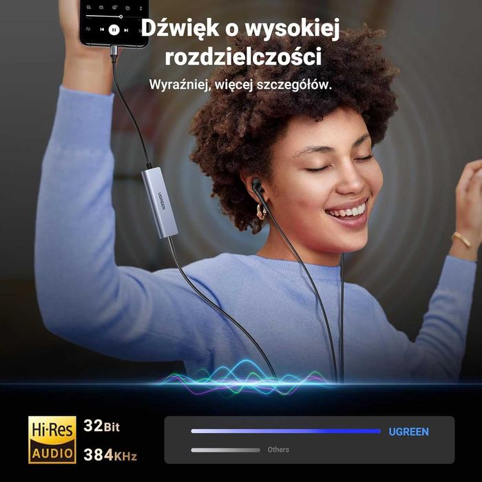 Przejściówka adapter USB C na gniazdo słuchawkowe 3,5mm UGREEN  PD 60W