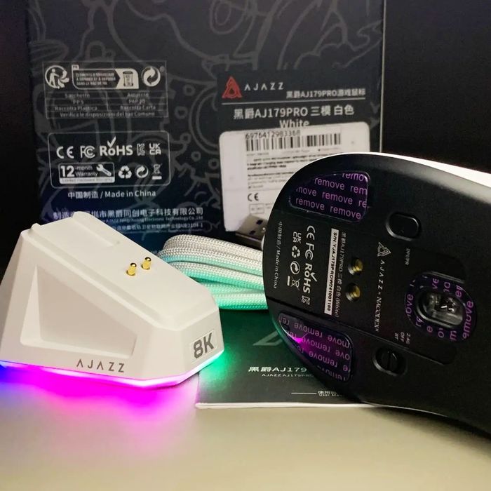 Игровая мышь Ajazz AJ179 PRO белая. Беспроводная 8К PAW3395