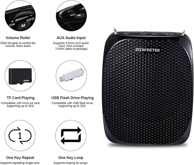 Портативний акумуляторний міні-підсилювач голосу ZOWEETEK ZW-Z258