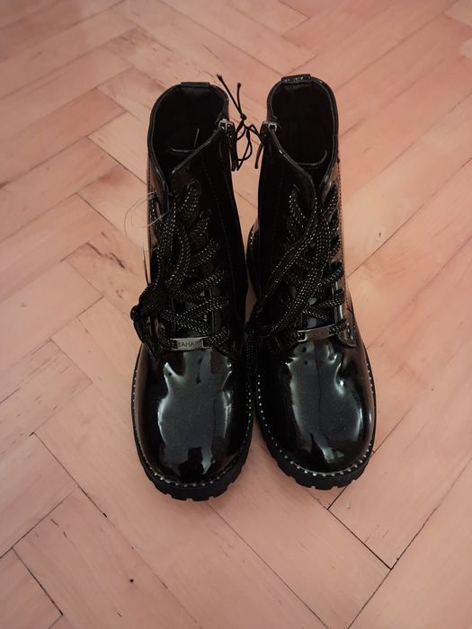 NOWE z metkami,TAHARI Buty trekingowe/trapery/botki lakierowane czarne