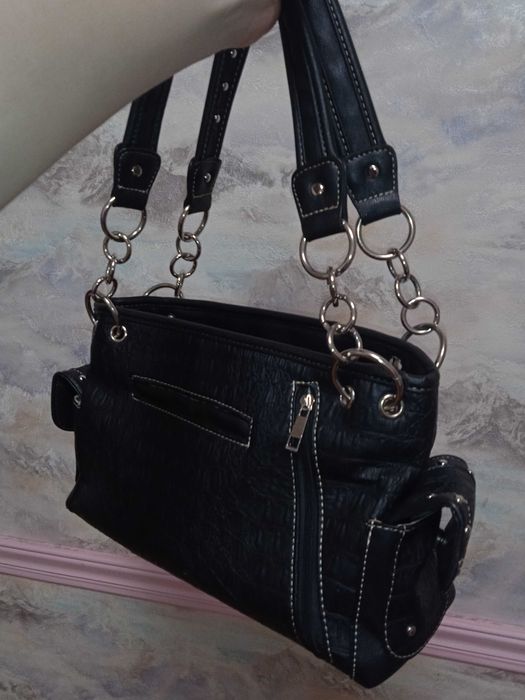 винтажная сумка y2k 2000х двухтысячные кресты готика натуральная кожа