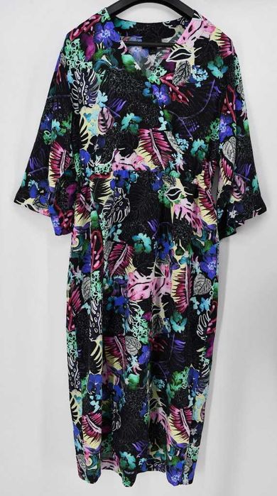 Monki długa sukienka w kwiaty L, rękaw 30 cm, kopertowy dół