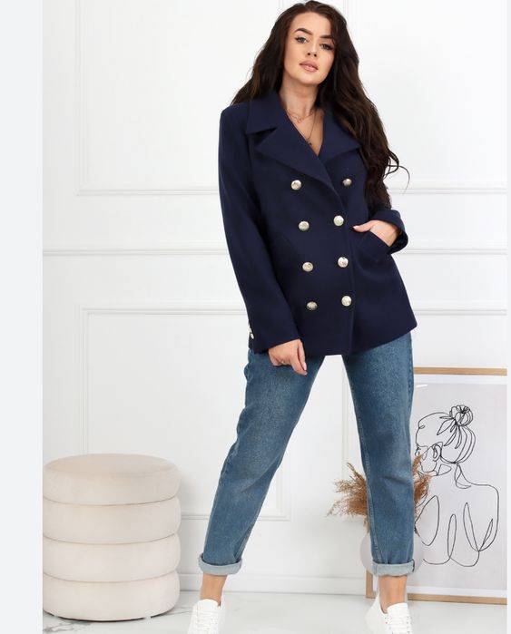 Granatowy płaszcz żakiet 38 M only