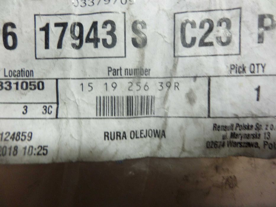 Przewód olejowy turbiny Renault Master 2,3 DCI