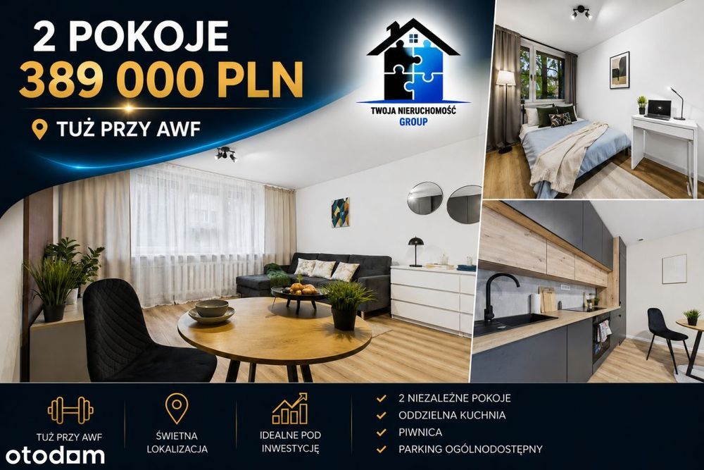 *Centrum przy Awf, 2 pokoje , 37mkw*