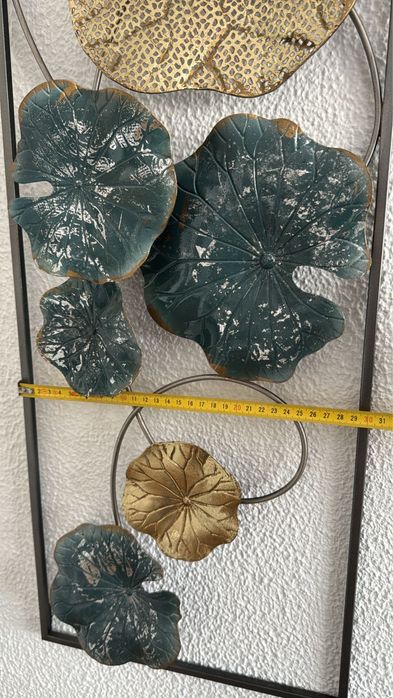Decoração de Parede em Metal - Folhas de Lótus (Azul e Dourado)