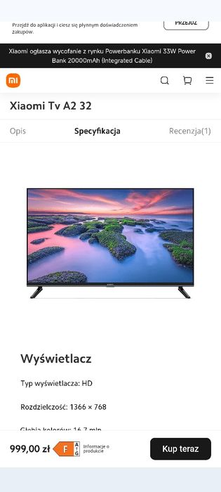 Telewizor Smart TV 32 Xiaomi nowy wifi Netflix android