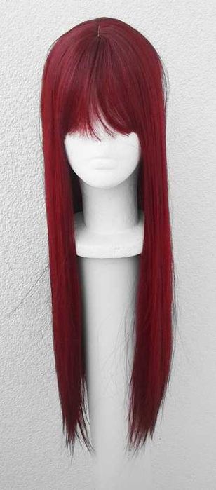 Długa prosta ciemna czerwona peruka z grzywką czerwony cosplay wig