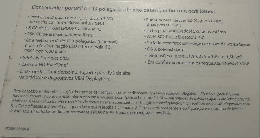 Macbook PRO 13 256Gb ssd