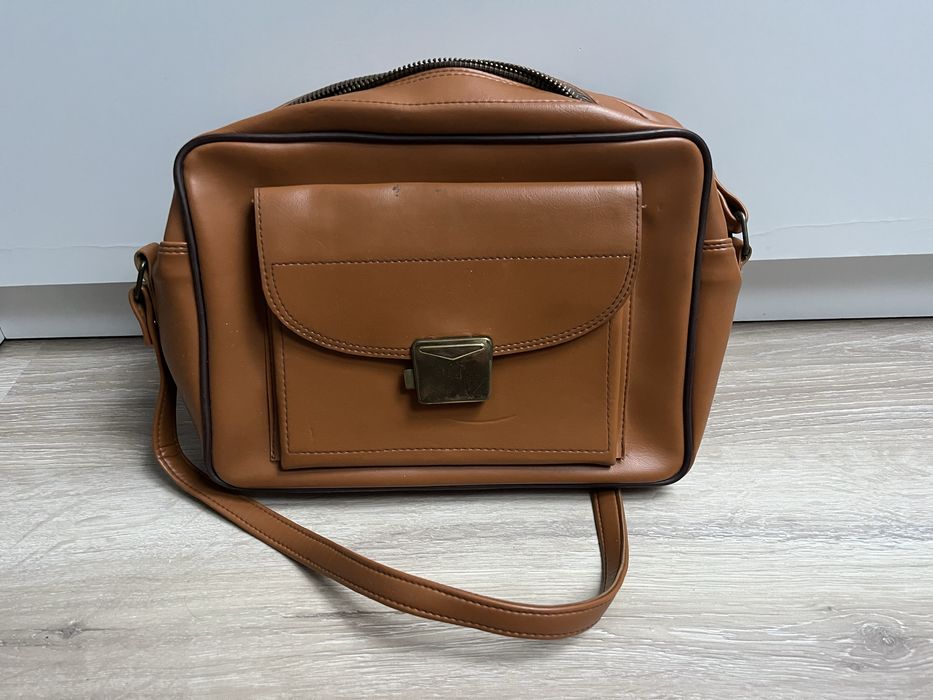 brązowa torebka na ramię, vintage, prl