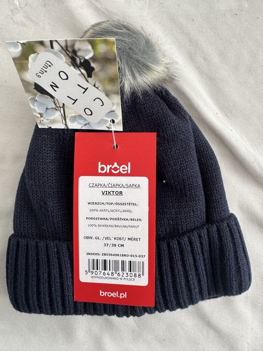 Nowa Czapka granatowa broel dla dziecka bawełniana