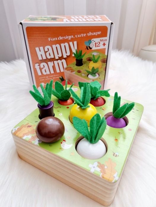 Drewniana zabawka edukacyjna Happy Farm Montessori 12m +