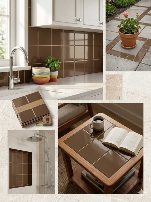 Lote 28 Azulejos 20x20 cm – Castanho Chocolate (Novos/Stock)
