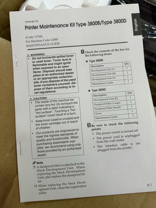 Kit Manutenção impressora 3800 B e D