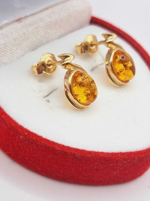 Nowe złote kolczyki. 585 (14K). BURSZTYN