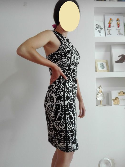 sukienka bawełniana bez rękawów, M, 38 z H&M, biało-czarna