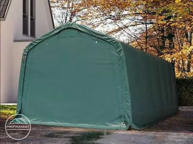 3,3x7,2m Namiot garażowy - 2m brama PVC ciemnozielony z statyką