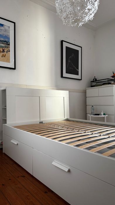 Cama IKEA BRIMNES estrutura cama c/arrumação e cabeceira branca