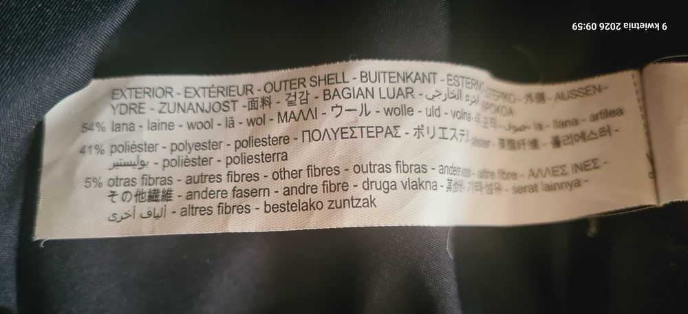 Płaszcz ZARA, czarny XS, 54% wełny, stan bdb