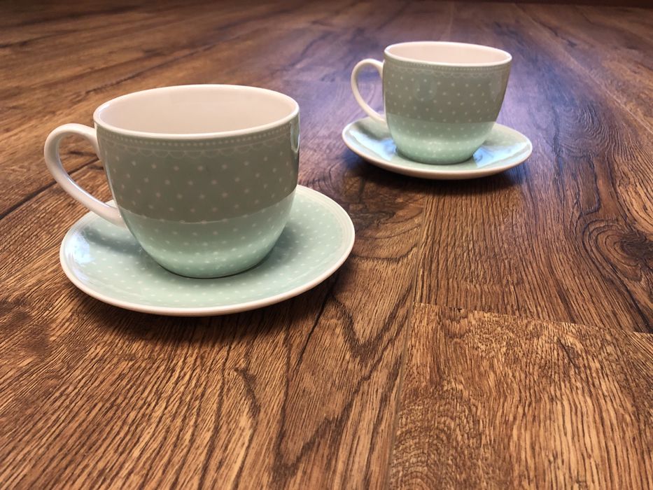 Zestaw ceramiki 2 szt miętowe w bilae kropki