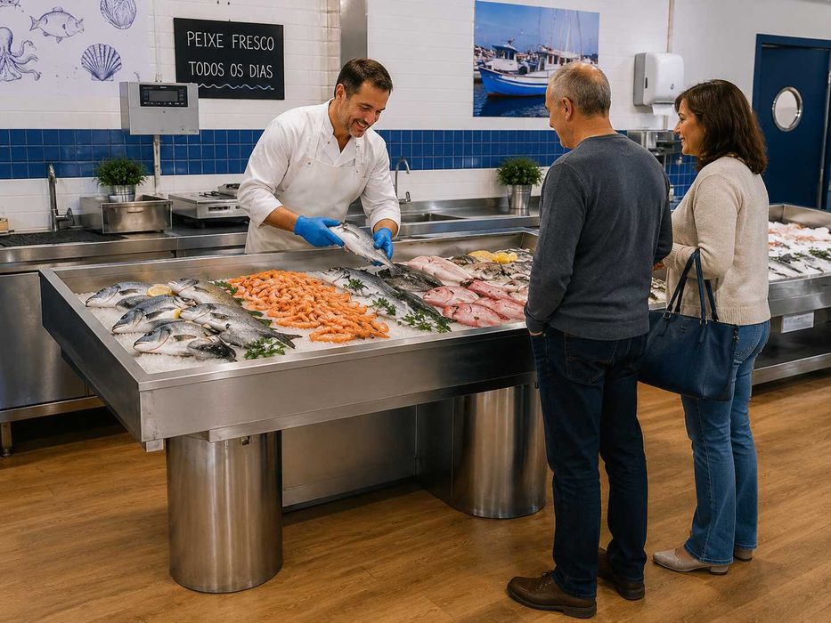 Expositor / Bancada Neutro para Peixe – Ocasião
