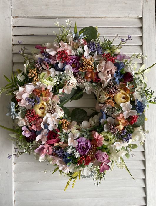 Wianek na drzwi, kolorowy, wiosenny, wiosna. FloWerka