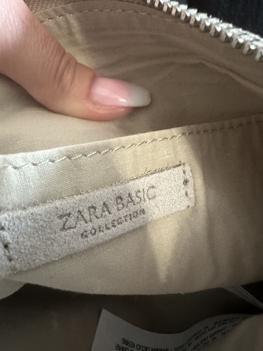 Zara Basic torebka skóra bydlęca frędzle beżowa beż