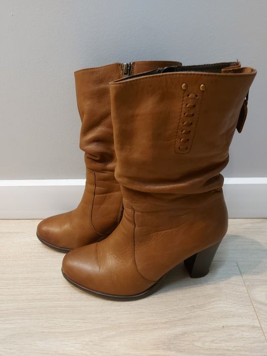 Kozaki LASOCKI 38 rude skóra naturalna ze skóry brązowe na obcasie 37