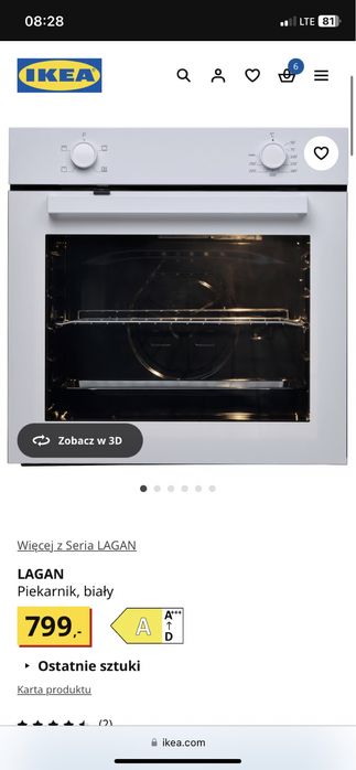 Piekarnik lagan ikea bialy powystawowy