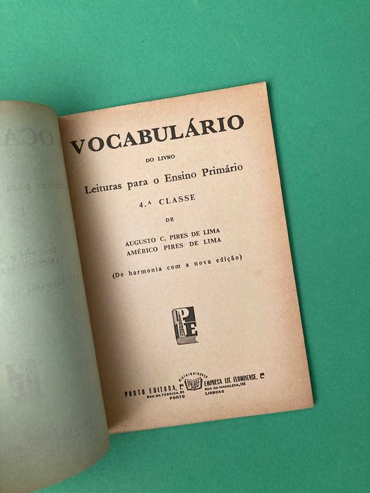Livro do Vocabulário para a 4ª Classe Anos 50/60 Porto Editora