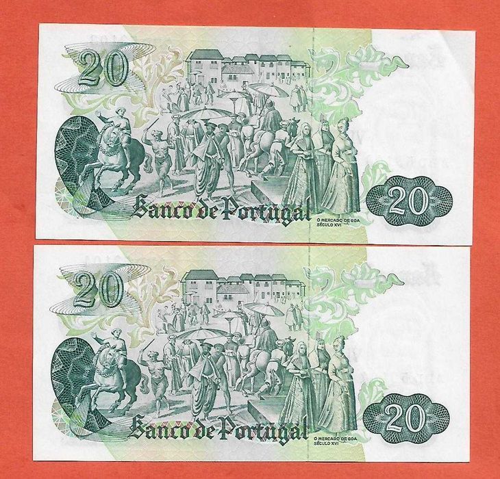 Lote de 2 Notas de 20$00 1971 N.ºs Seguidos - Novas.