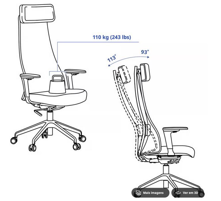 Cadeira de escritório IKEA JÄRVFJÄLLET com braços – excelente estado