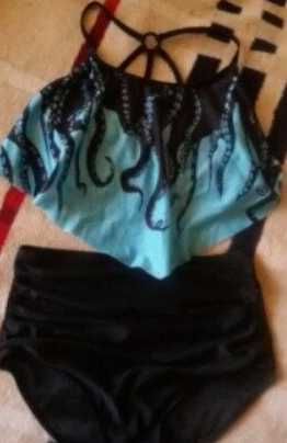 Женский купальник с принтом топ с воланом, высокие плавки