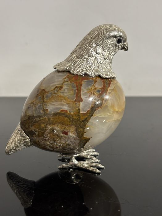 Codorniz (ave, perdiz) cordona em prata portuhuesa e pedra semp precio